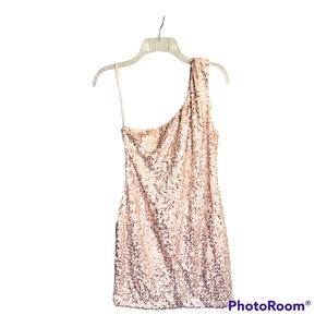 AUW Women's Sequin Rose Gold One Shoulder Cocktail Mini Dress Size Large